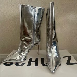 NWB Schutz Mary Specchio Leather Bootie, Silver 6.5